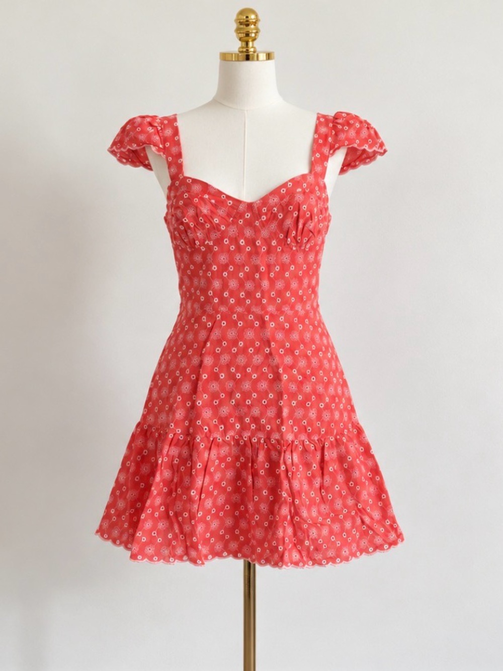 Betsey Johnson Coral Red Floral Sweetheart Mini Dress